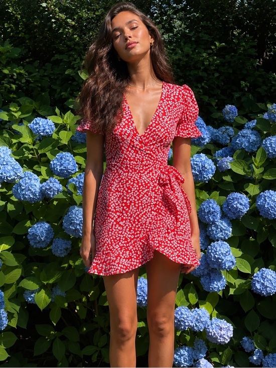 Princess Polly Pants - Princess Polly Poppy Moore Floral Wrap Romper | Red & White Floral Mini Playsuit